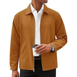 Men's Lightweight Full Zip Dark Brown Design Golf Blazers Jacket Coat Pockets